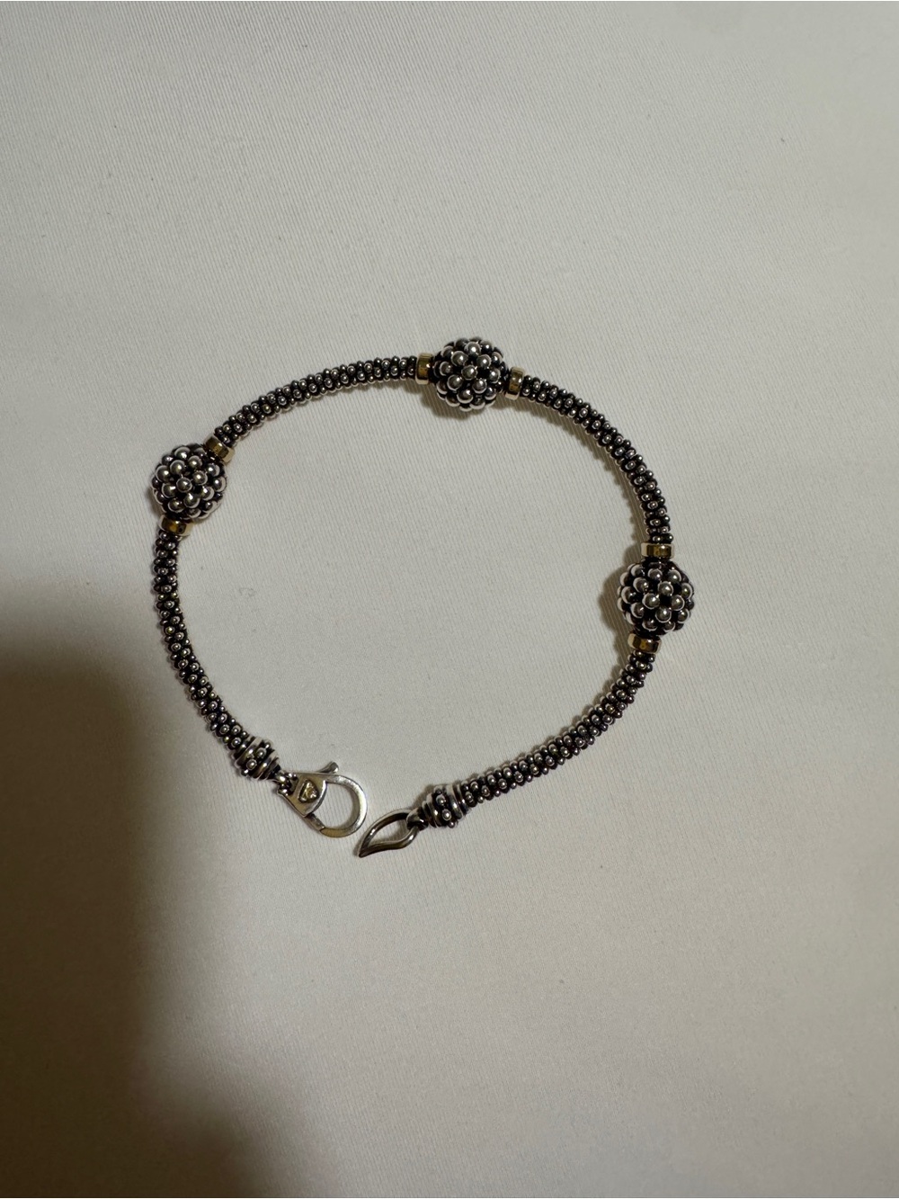 LAGOS Silver Caviar Three-Station Bracelet with Gold Accents - Picture 7 of 9